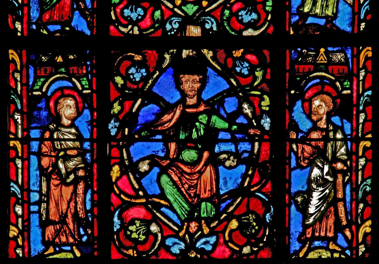 Ventana w0 que representa a un rey y dos profetas en el Árbol de Jesé de French School