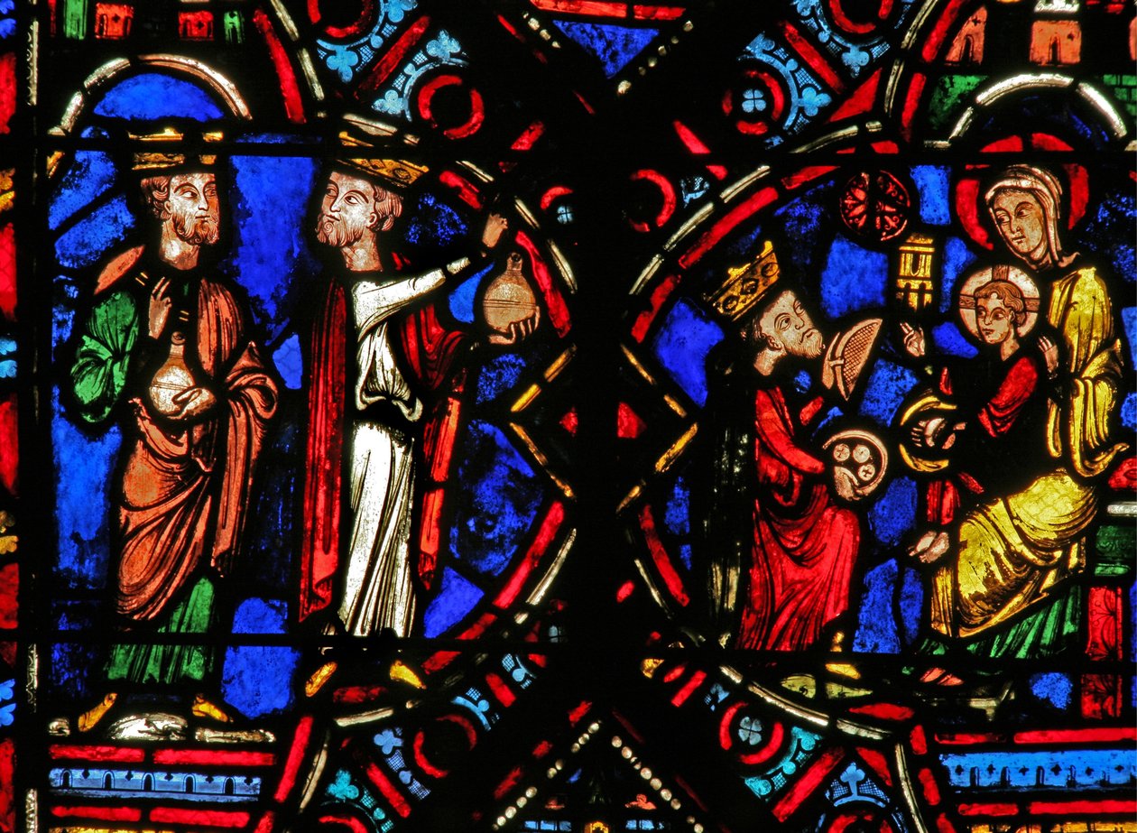 Ventana w0 que representa la Adoración de los Magos de French School