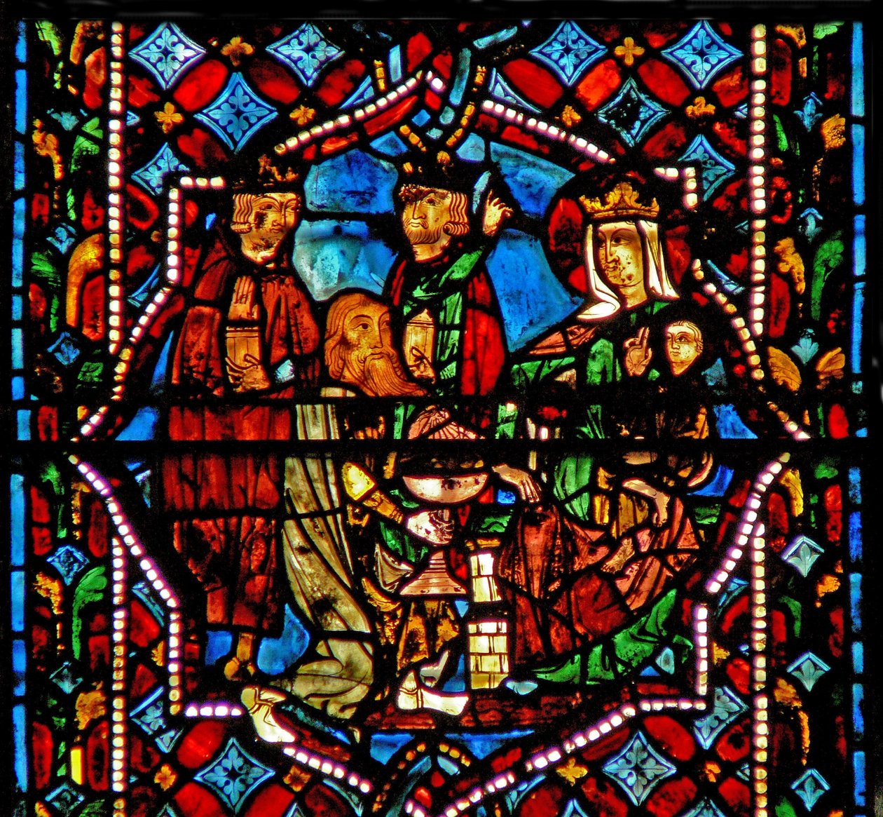 Ventana que representa la Adoración de los Magos de French School