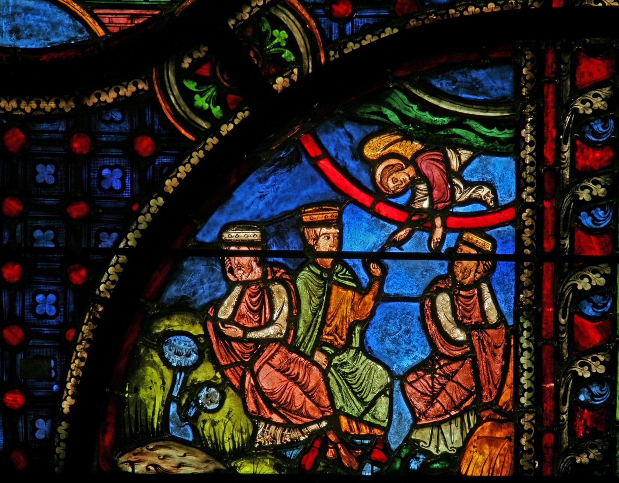 Ventana w0 que representa a los Magos advertidos en un sueño de French School