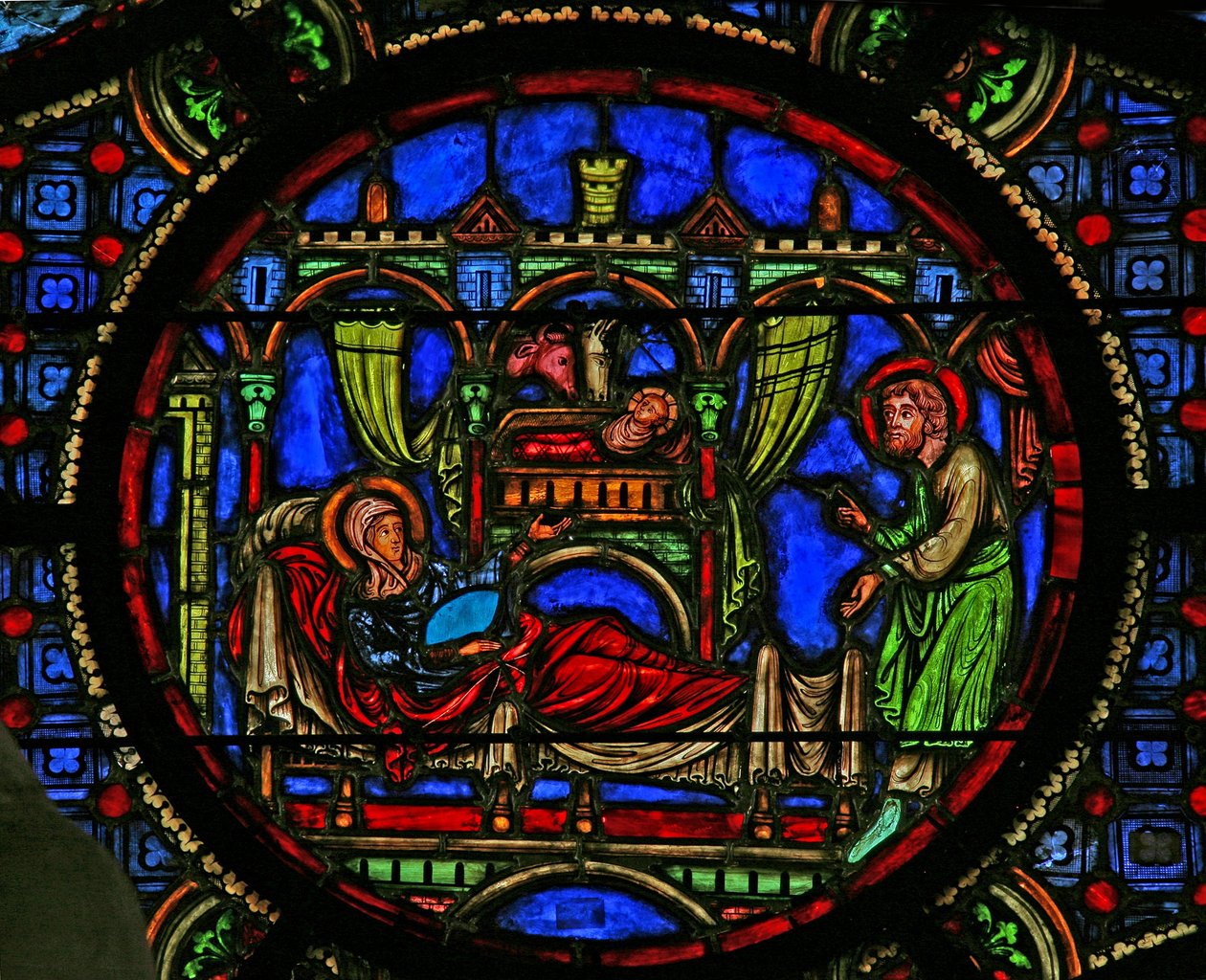 Ventana w0 que representa la Natividad de French School