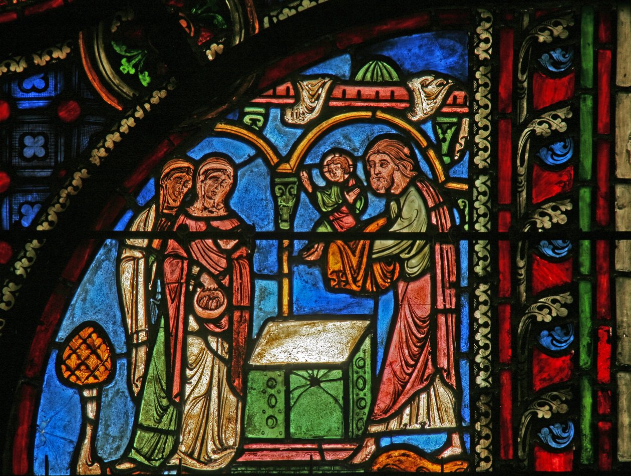 Ventana w0 que representa la Presentación en el Templo de French School
