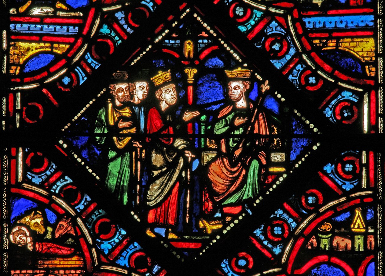Ventana w0 que representa a los Magos con Herodes de French School