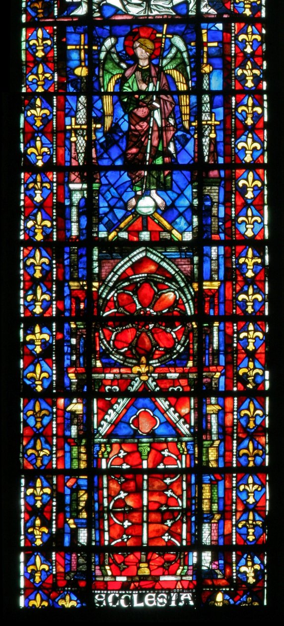 Ventana w100 que representa la iglesia catedral de Reims de French School