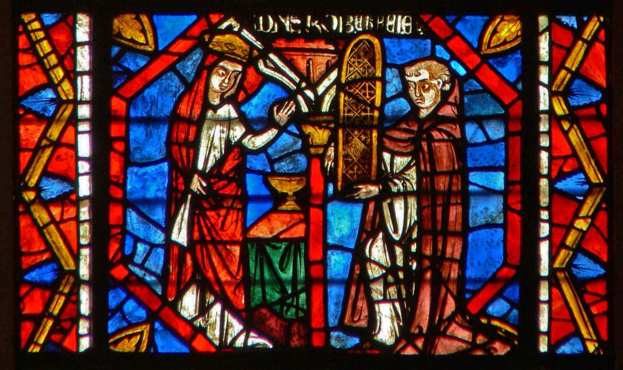 Ventana que representa a un donante Robert le Pele ofrece una ventana de French School