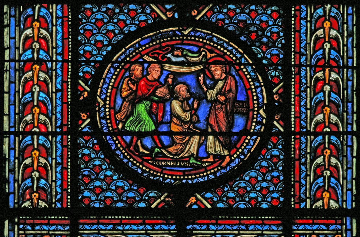 Ventana w10 que representa a San Pedro convirtiendo al Centurión de French School