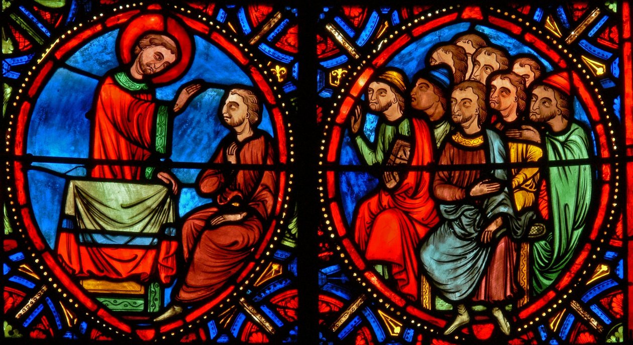 Ventana w10 que representa a San Esteban predicando y convirtiendo (moderna) de French School