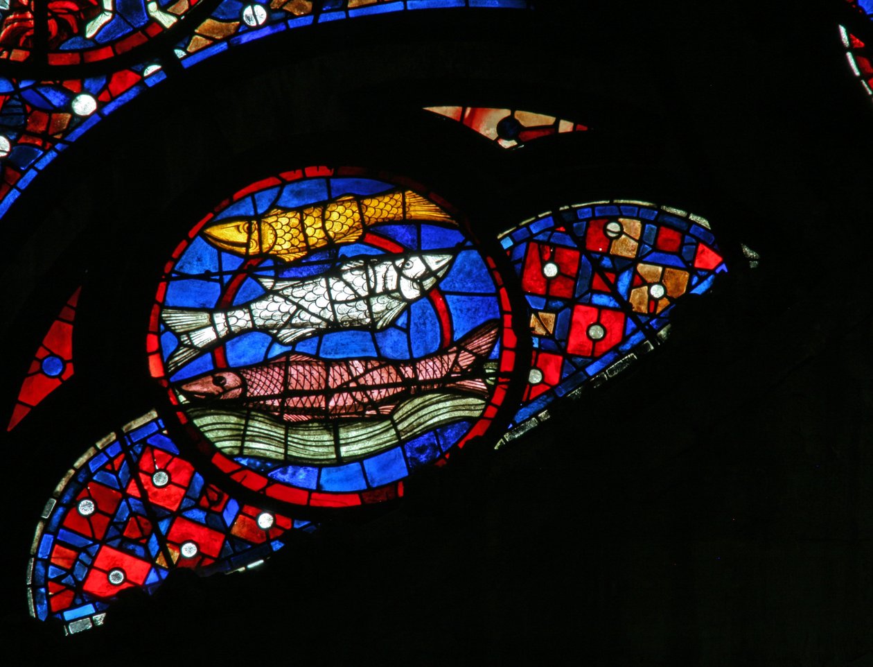 Ventana w115 que representa la Creación de los peces de French School