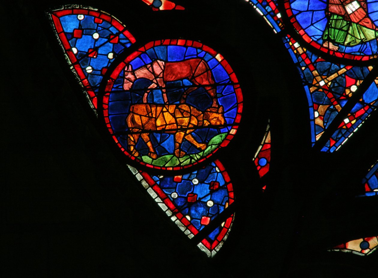 Ventana w115 que representa la Creación de los animales de French School