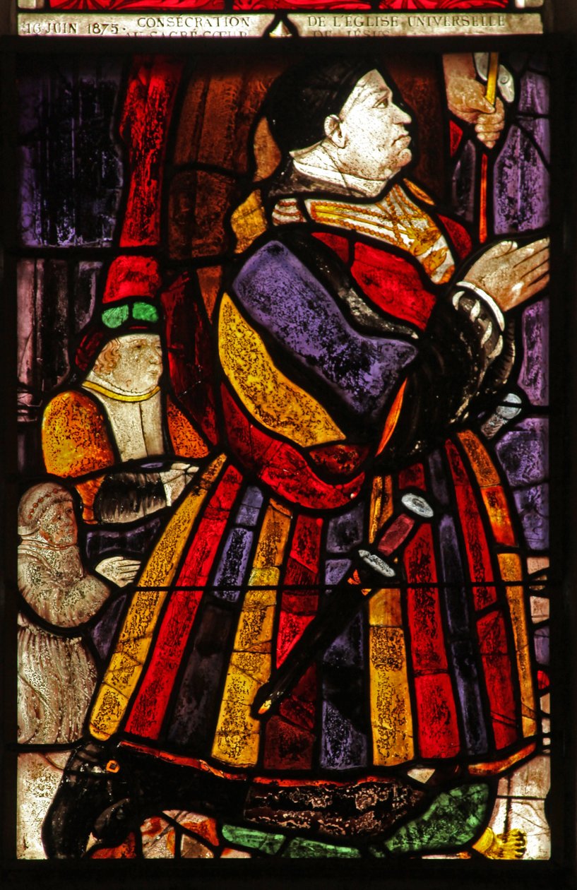 Ventana w11 que representa una figura donante y su familia de French School