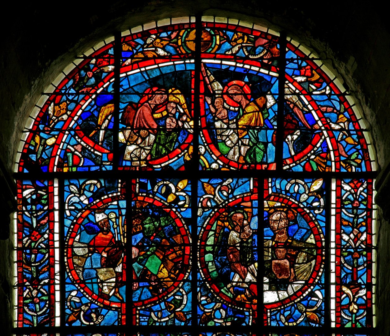 Ángeles llevan almas al Paraíso; panel fragmentario - ¿un obispo? el seno de Abraham de French School