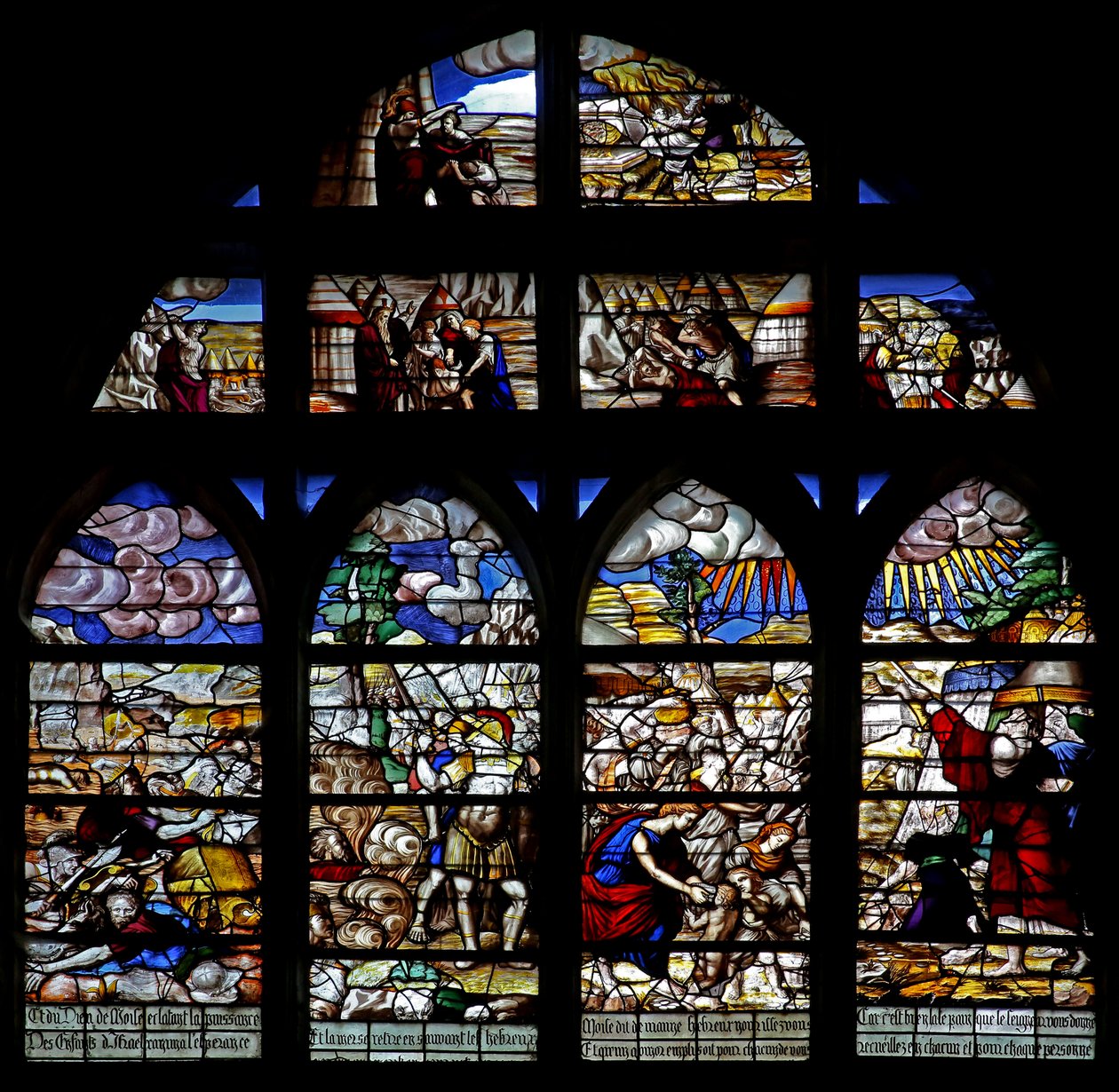 Escenas de la historia de Moisés; cruce del Mar Rojo; recogida de maná de French School