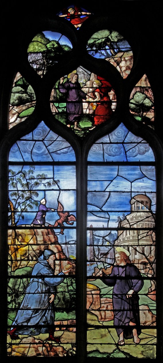 Ventana w12 que representa la Tentación en el Desierto de French School