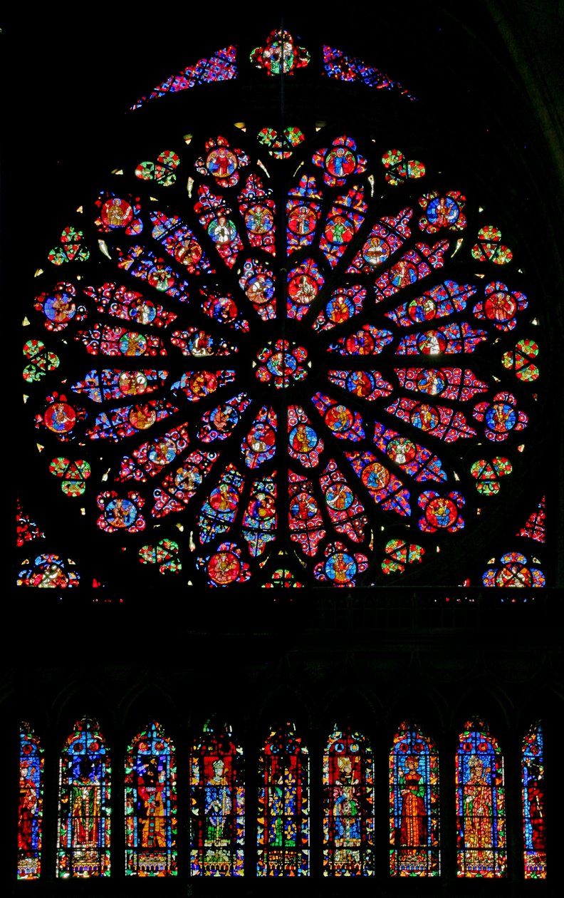 Ventana w141 que representa la Muerte de la Virgen María de French School