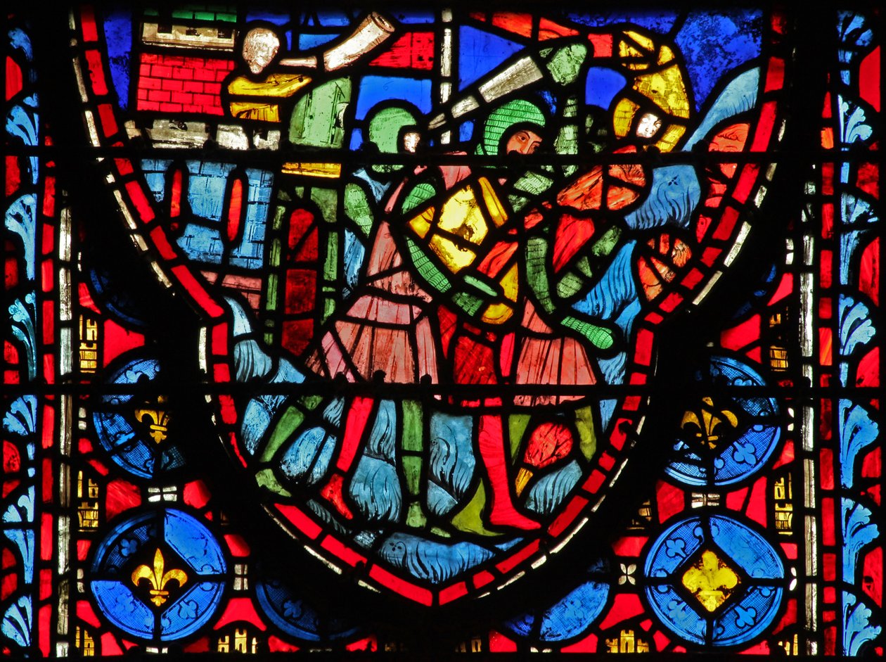 Ventana w15 Reliquias Sagradas: Creso, rey de los persas, devasta Jerusalén de French School