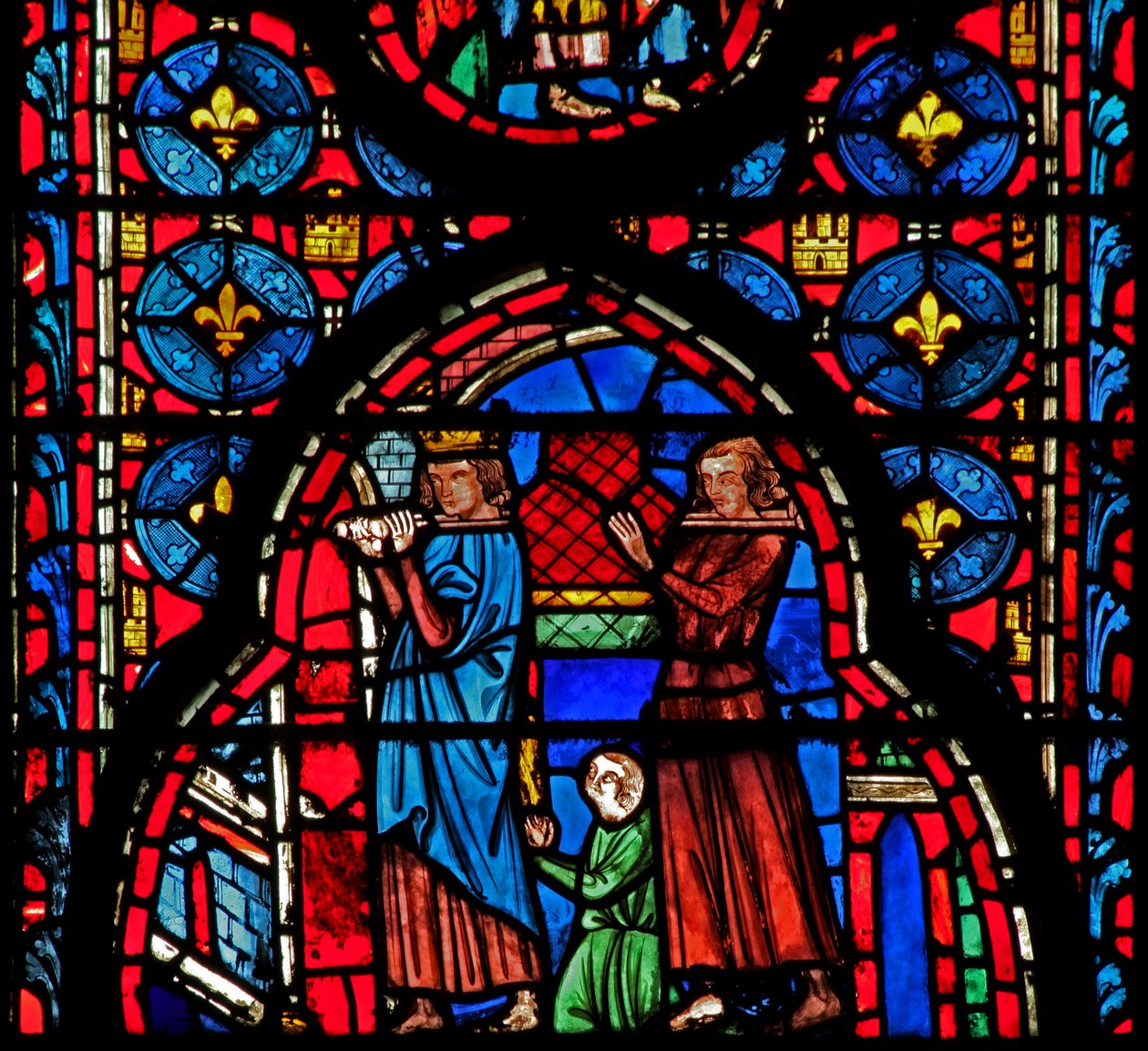 Ventana w15 San Luis y Roberto de Artois llevan las reliquias a Sens de French School
