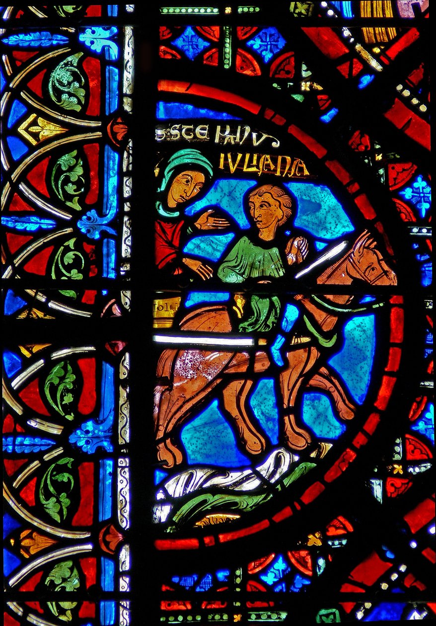 Ventana w15 que representa la historia de las reliquias de San Esteban: las reliquias son llevadas a Constantinopla de French School