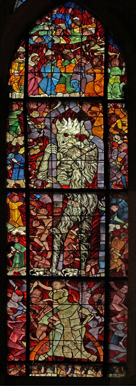 Ventana w16 que representa una escena del Juicio Final: el Diablo asiste de French School