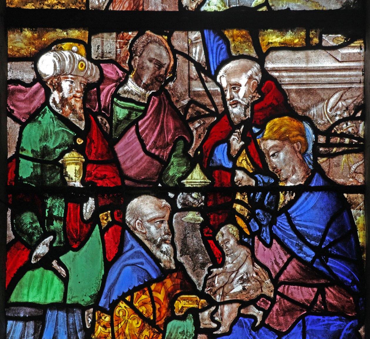 Ventana w16 que representa la Adoración de los Magos de French School