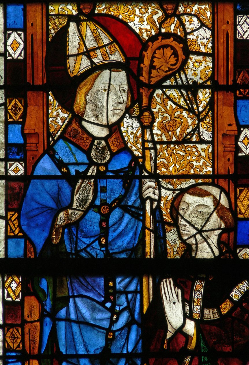 Ventana w17 que representa a San Nicolás y el donante Oudin de Troyes de French School