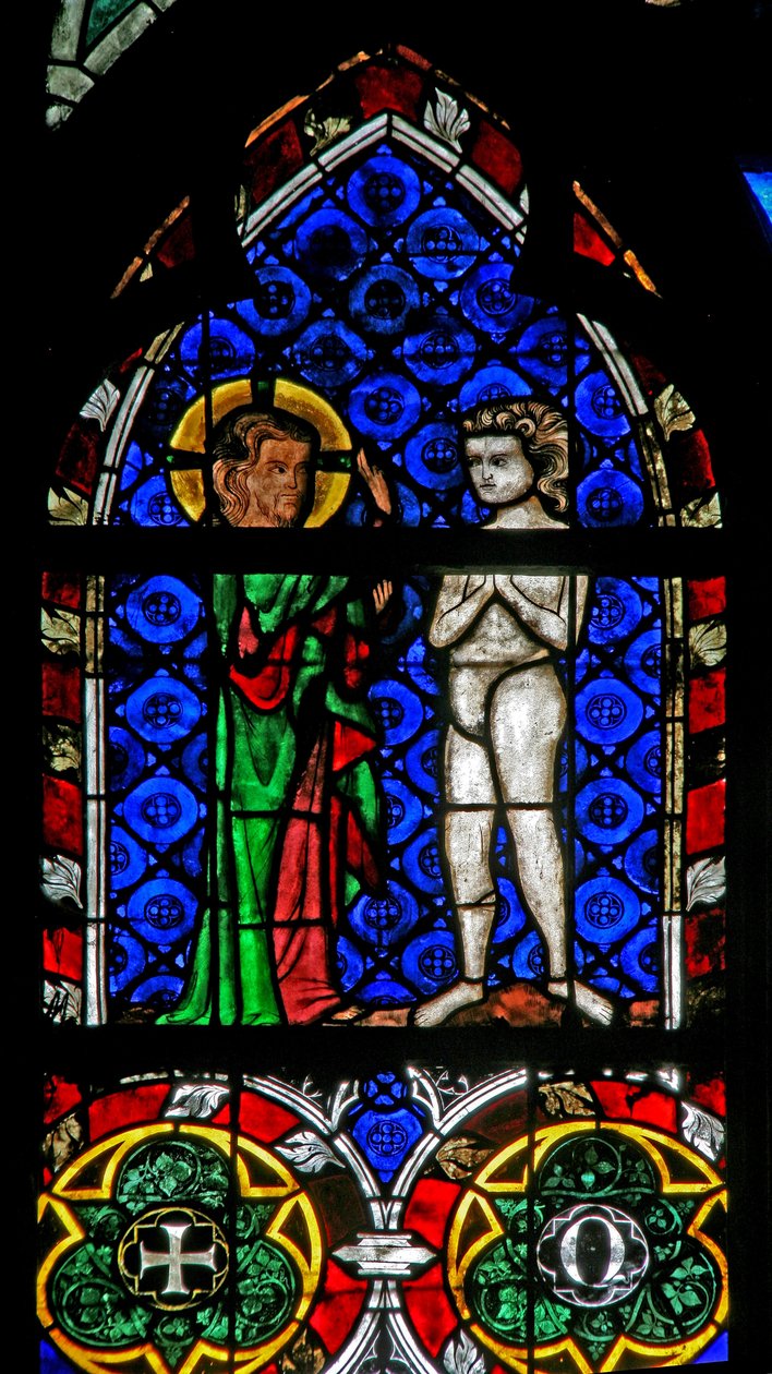 Ventana w17 que representa la Creación de Adán de French School