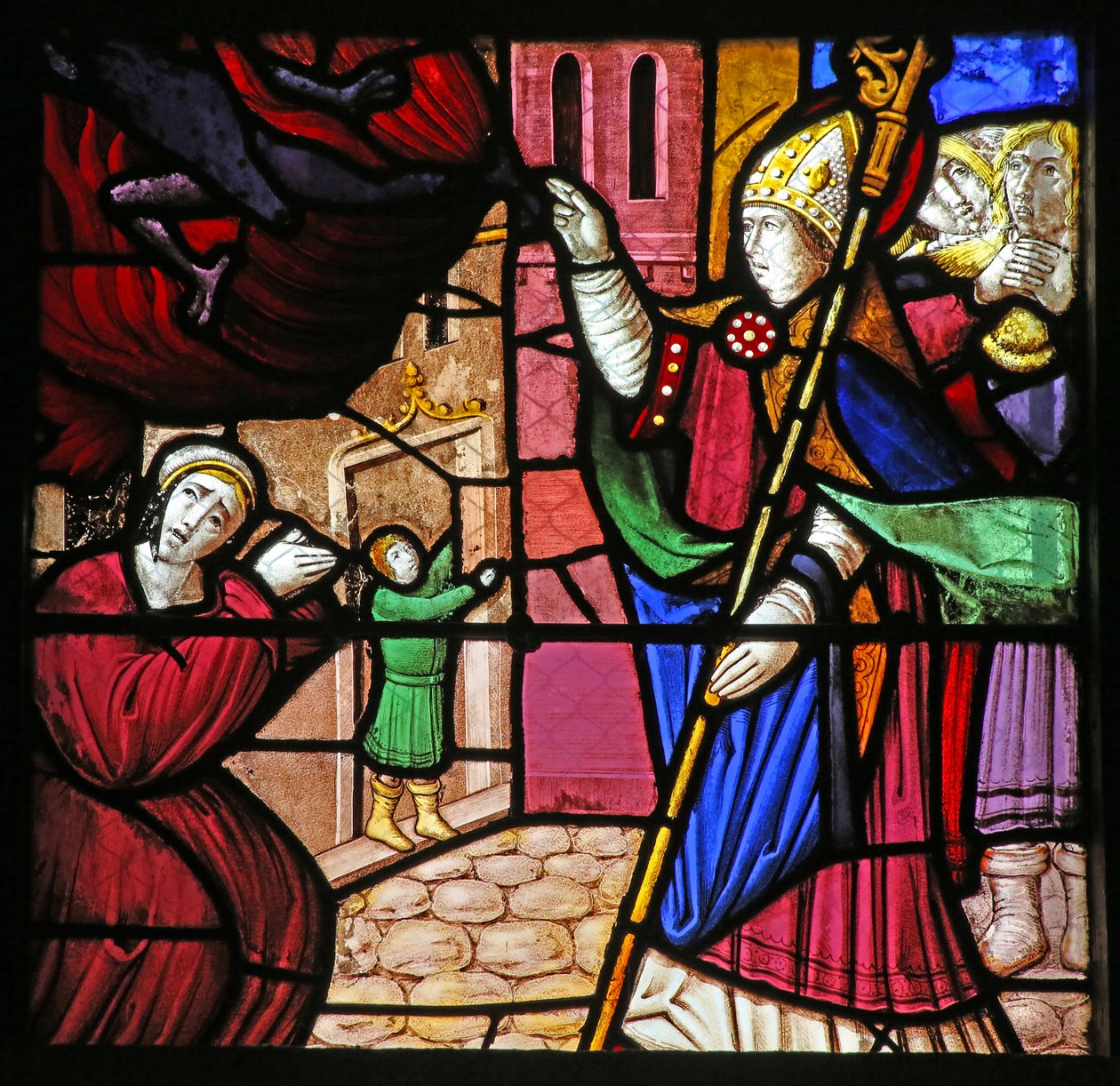 Ventana w19 que representa la Vida de San Remigio. Libera un alma poseída de French School