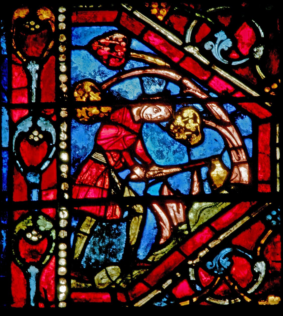 Ventana w19 que representa la historia del Arca de Noé: Noé planta la vid de French School