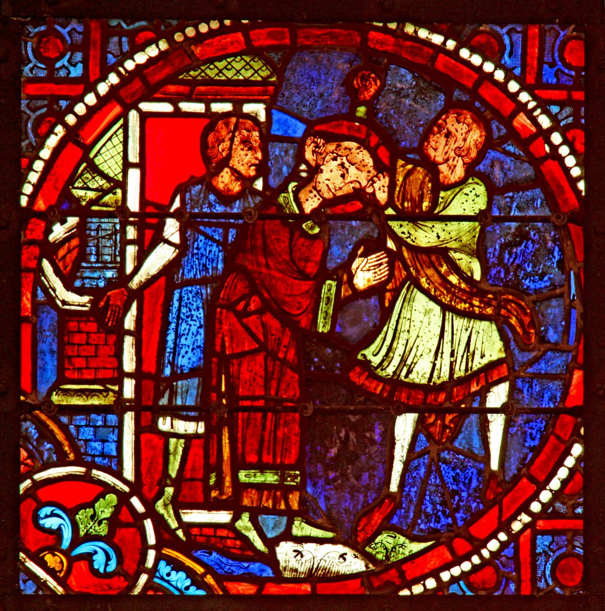 Ventana que representa a San Esteban siendo llevado para ser apedreado de French School