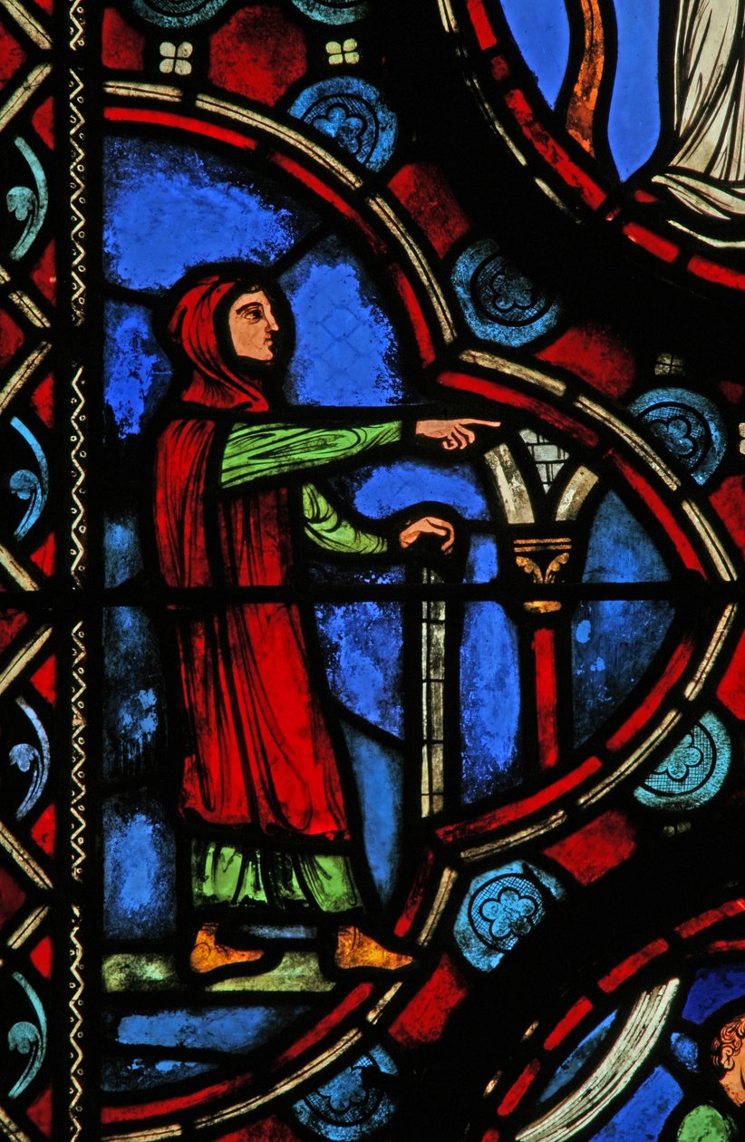 Ventana w1 que representa una escena de la vida de San Martín de French School