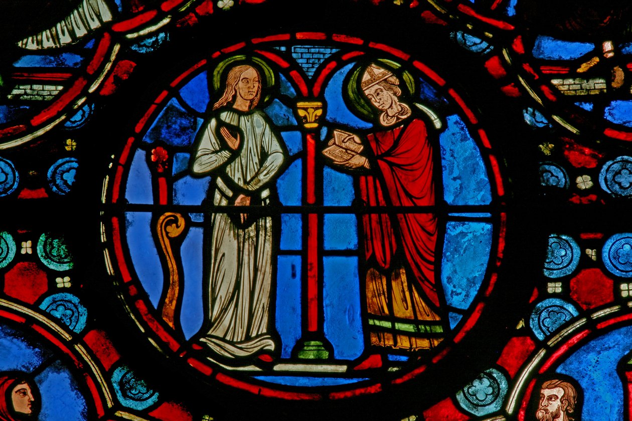 Ventana w1 que representa una escena de la vida de San Martín de French School