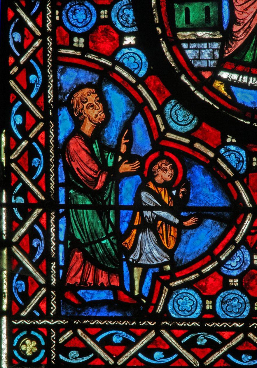 Ventana w1 que representa una escena de la vida de San Martín de French School