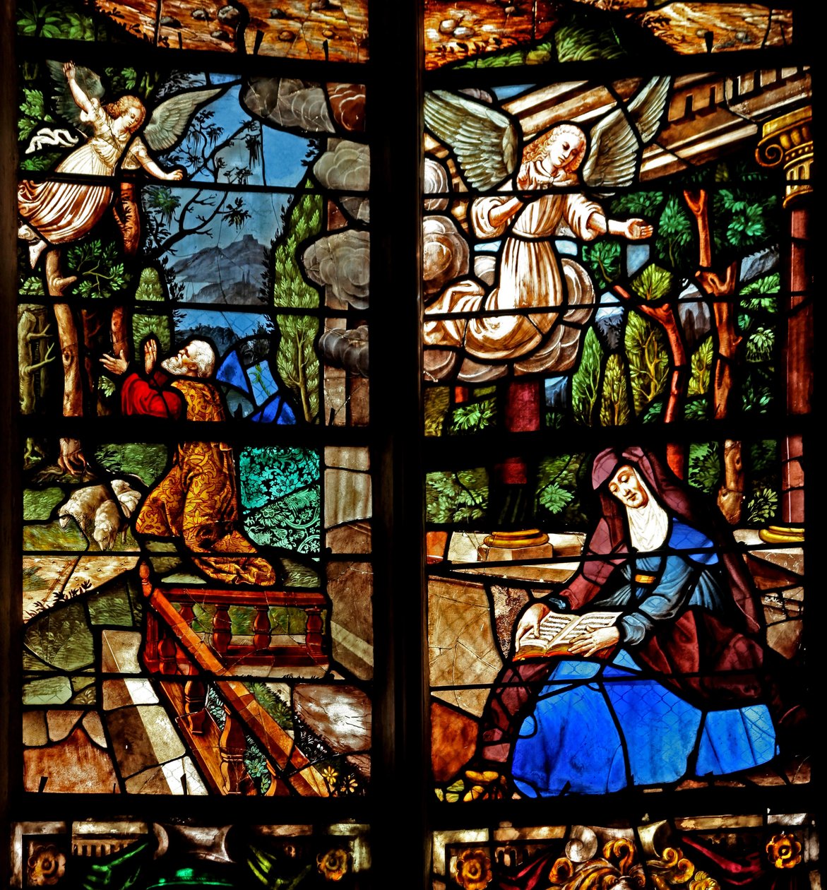 Ventana w1 que representa la Anunciación a Joaquín y Santa Ana de French School