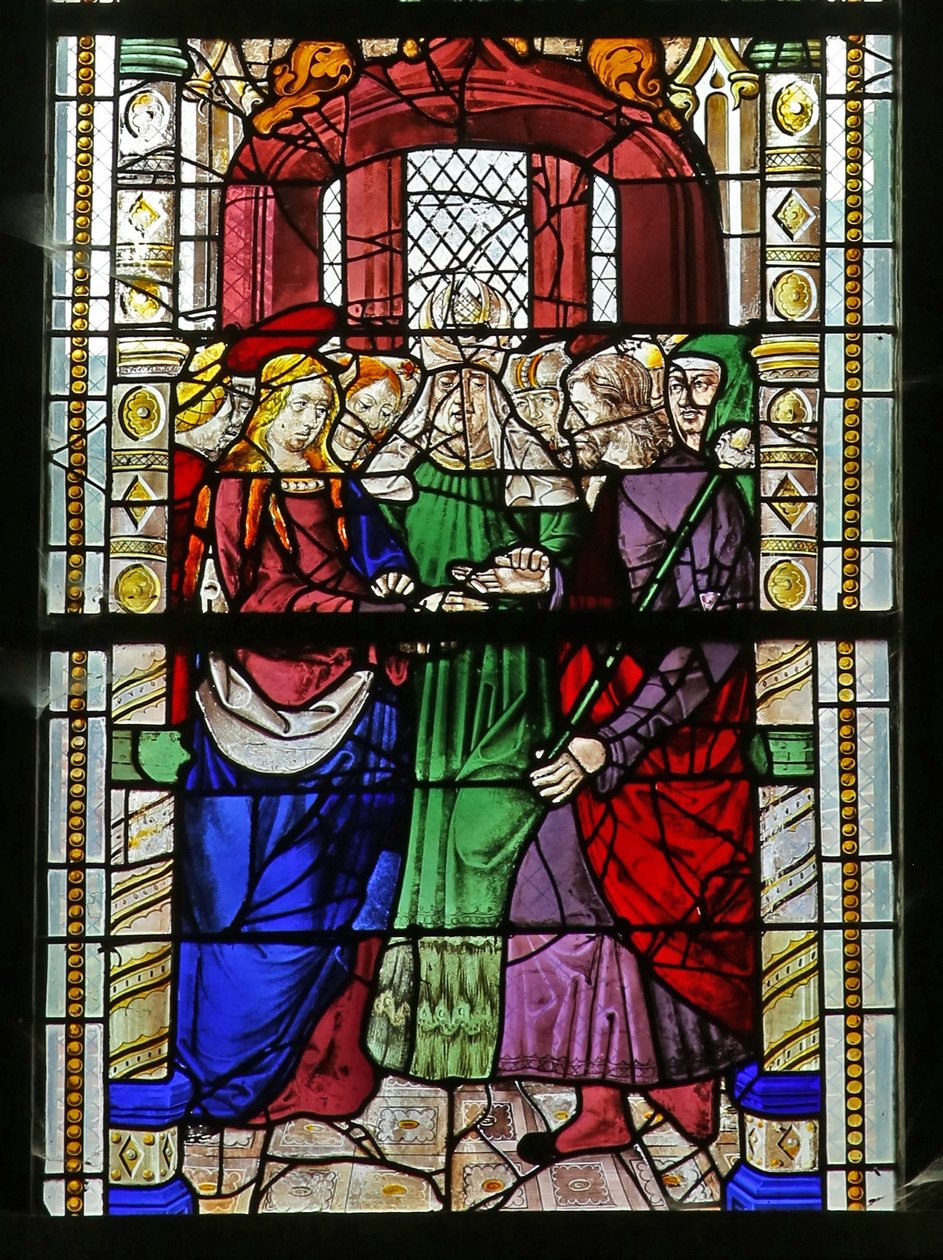 Ventana w1 que representa el Matrimonio de la Virgen María de French School
