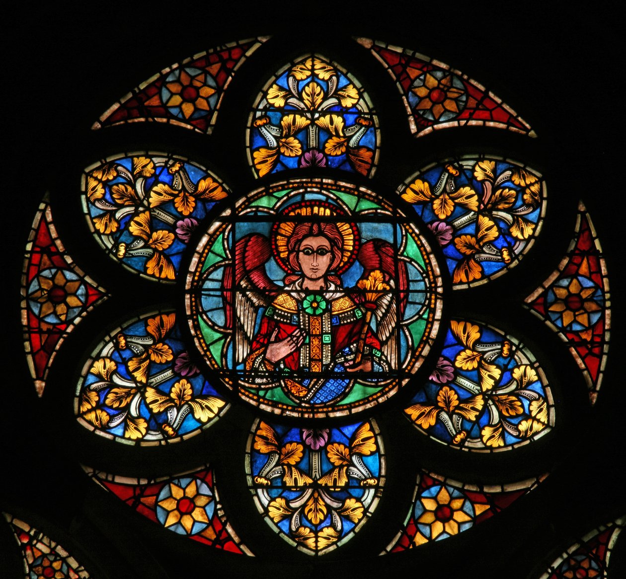 Ventana w201 que representa un ángel de French School