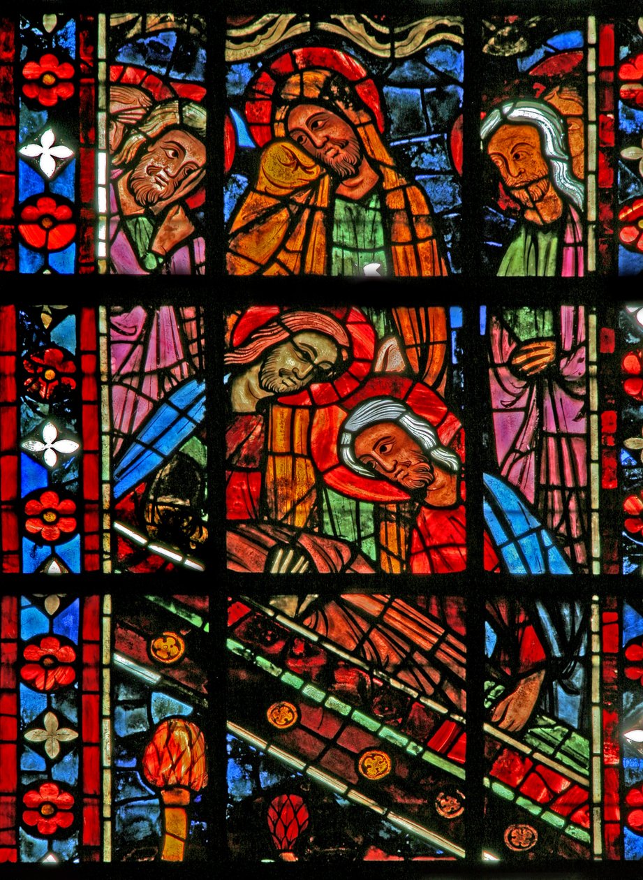 Ventana w201 que representa el Funeral de la Virgen María - los Apóstoles se reúnen para asistir de French School