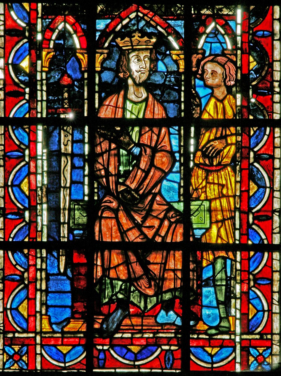 Ventana w202 que representa a San Juan con el Emperador Domiciano de French School