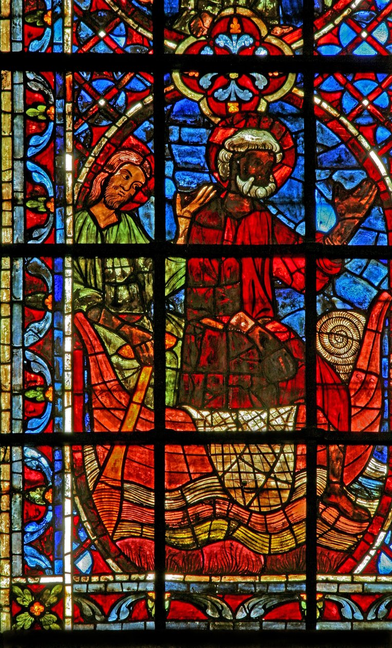 Ventana w204 que representa el Barco de la Iglesia con San Pedro y San Pablo de French School