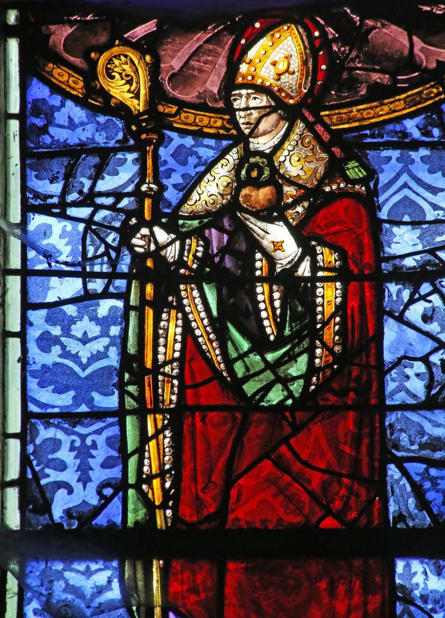 Ventana w20 que representa a San Agustín sosteniendo un corazón en llamas de French School
