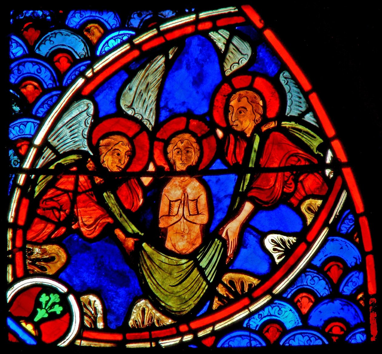 Ventana w20 que representa el alma de San Juan Bautista siendo llevada al cielo de French School