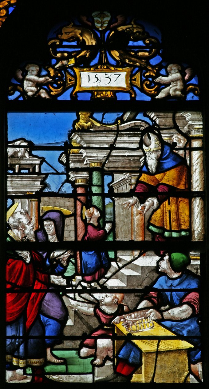 Ventana que representa una escena de la Vida de la Virgen María: la Presentación en el Templo de French School