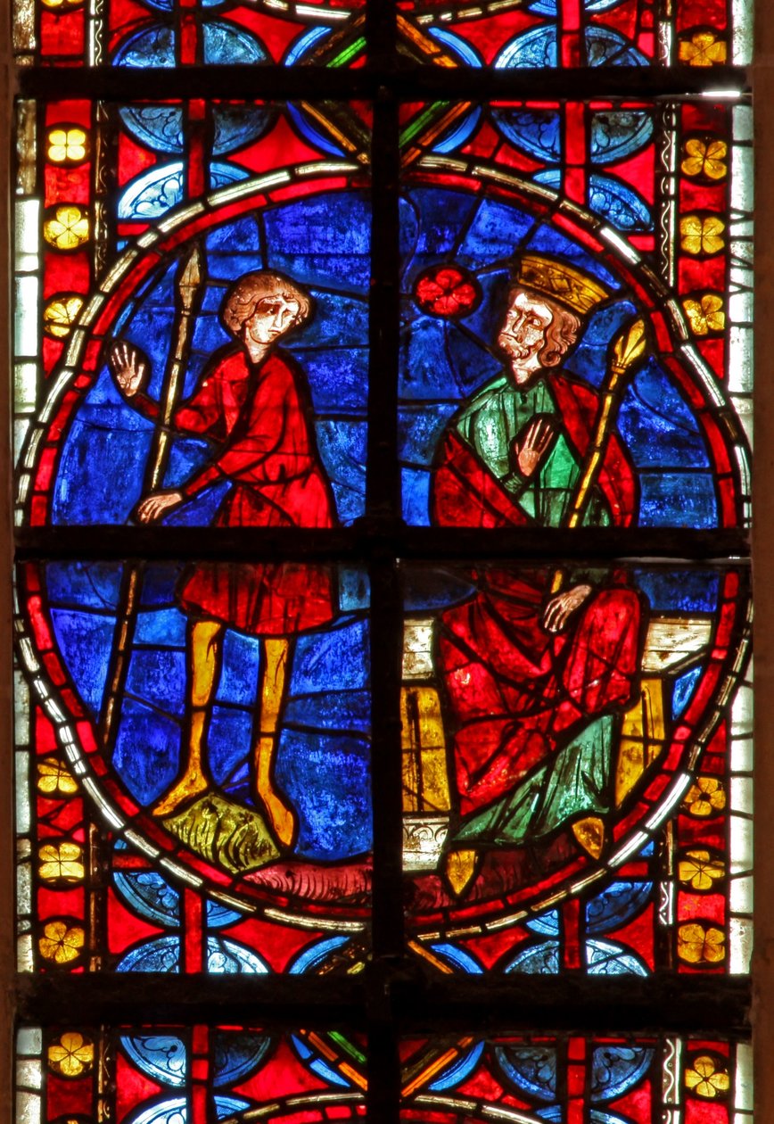 Ventana w210 que representa a Herodes escuchando sobre la predicación de Santiago de French School