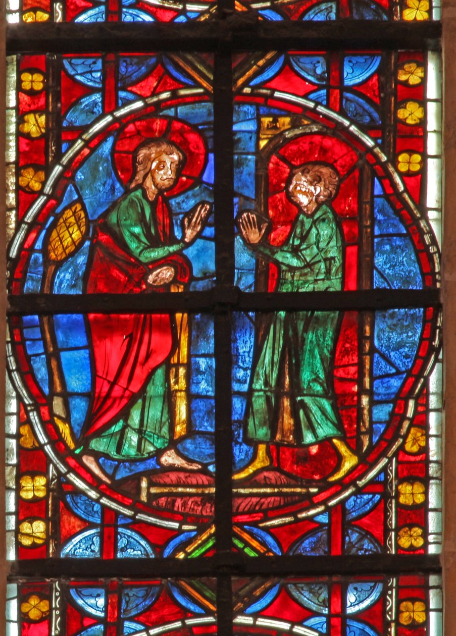 Ventana w210 que representa a Santiago y el aprendiz de mago Hermógenes, Fileto de French School