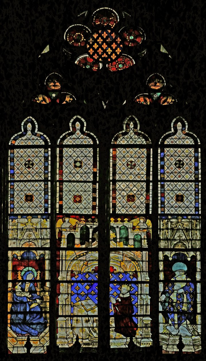 Ventana real con la Virgen María, Carlos VI y San Dionisio de French School