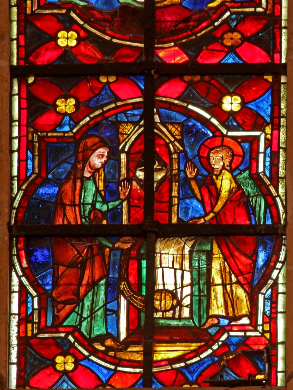 Zacarías, el padre de San Juan Bautista, visitado por un ángel en el templo de French School