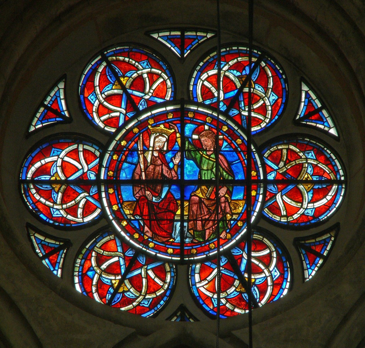 Ventana w216 que representa la Coronación de la Virgen de French School
