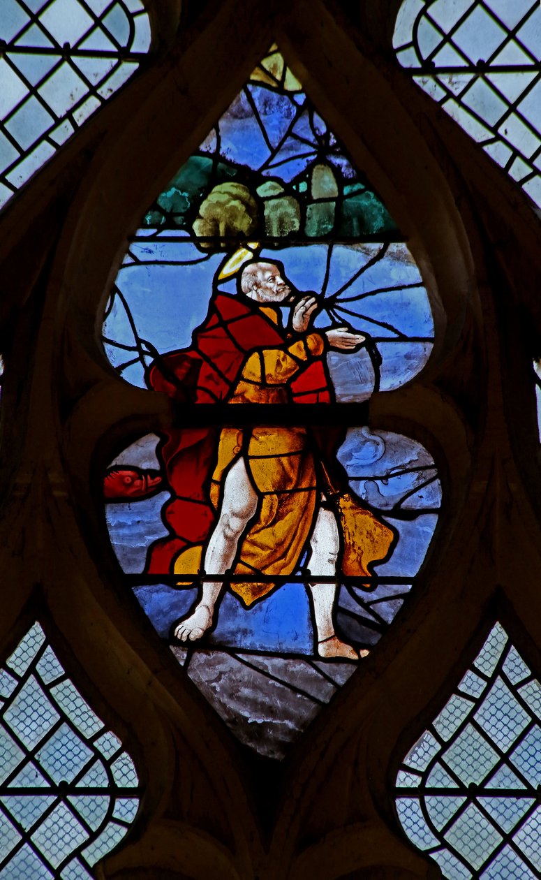 Ventana w21 que representa a Cristo haciendo que San Pedro camine sobre el agua (detalle) de French School