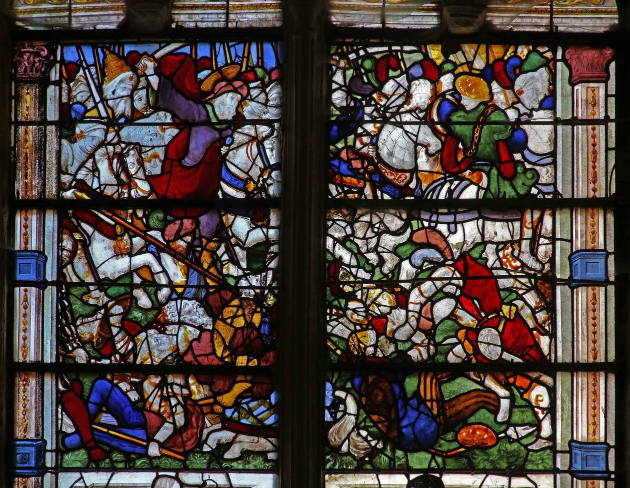 Ventana w21 que representa a Santiago en la Batalla de Clavijo de French School