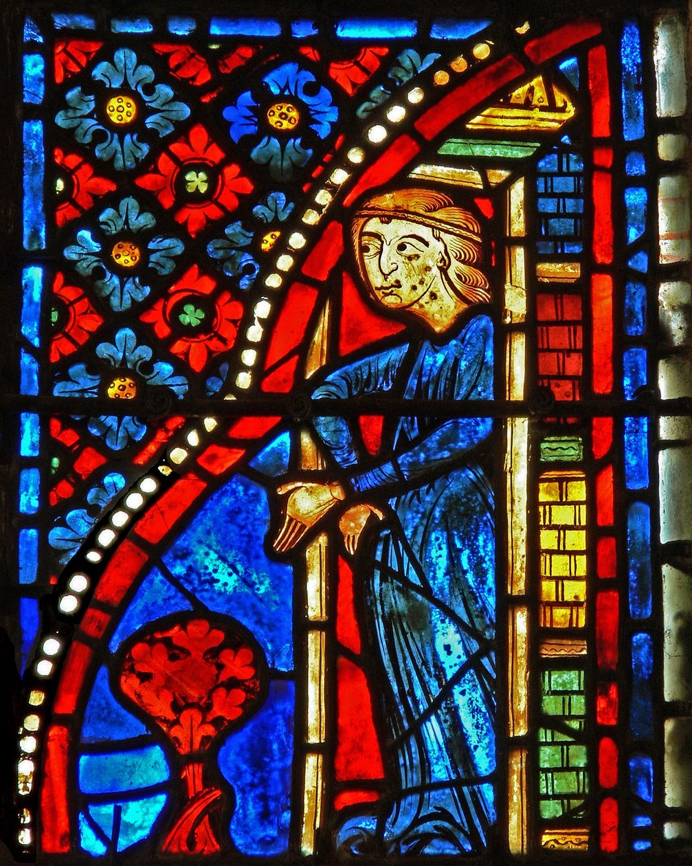 Ventana w21 que representa a Santa María Egipcíaca siendo rechazada para venerar de French School