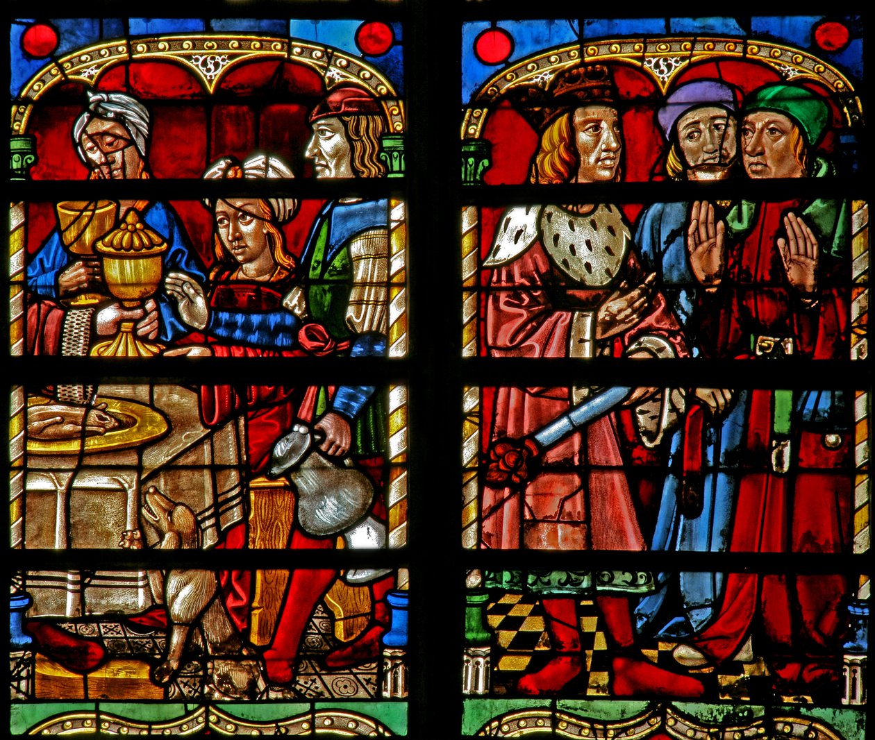 El banquete de Belsasar y pregunta a los sacerdotes el significado de la escritura en la pared de French School