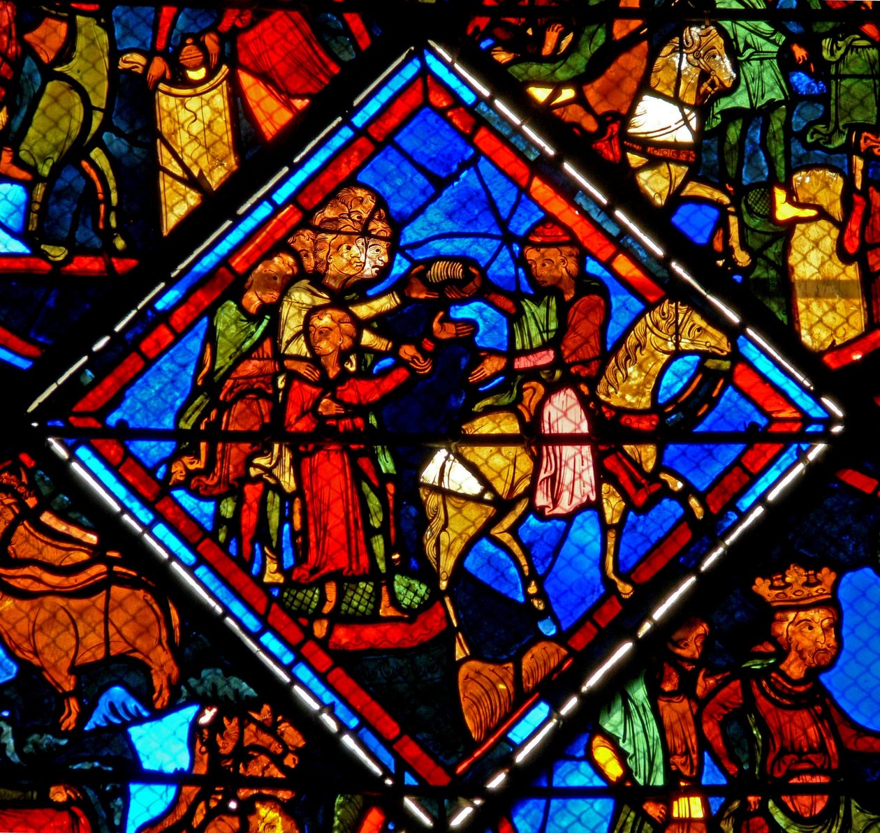 Ventana w24 que representa una escena de la historia de José: sus hermanos con su padre Jacob de French School